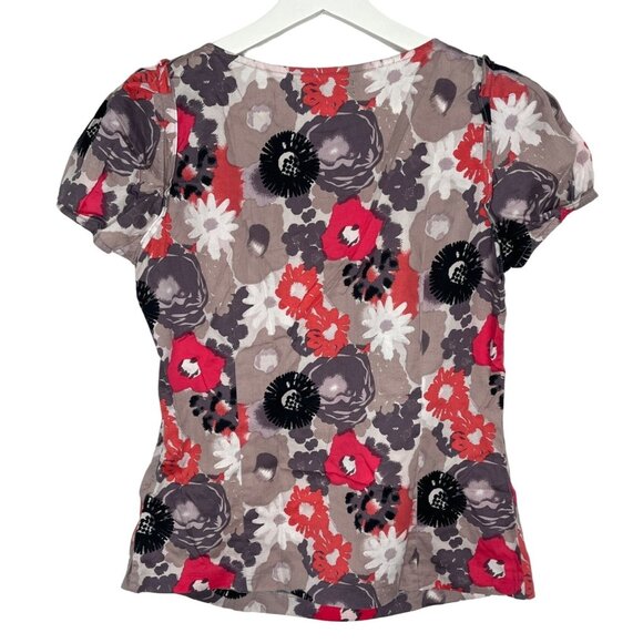 Club Monaco Tan Pink Floral Blouse Short Sleeve Women’s Size Small - Picture 2 of 13